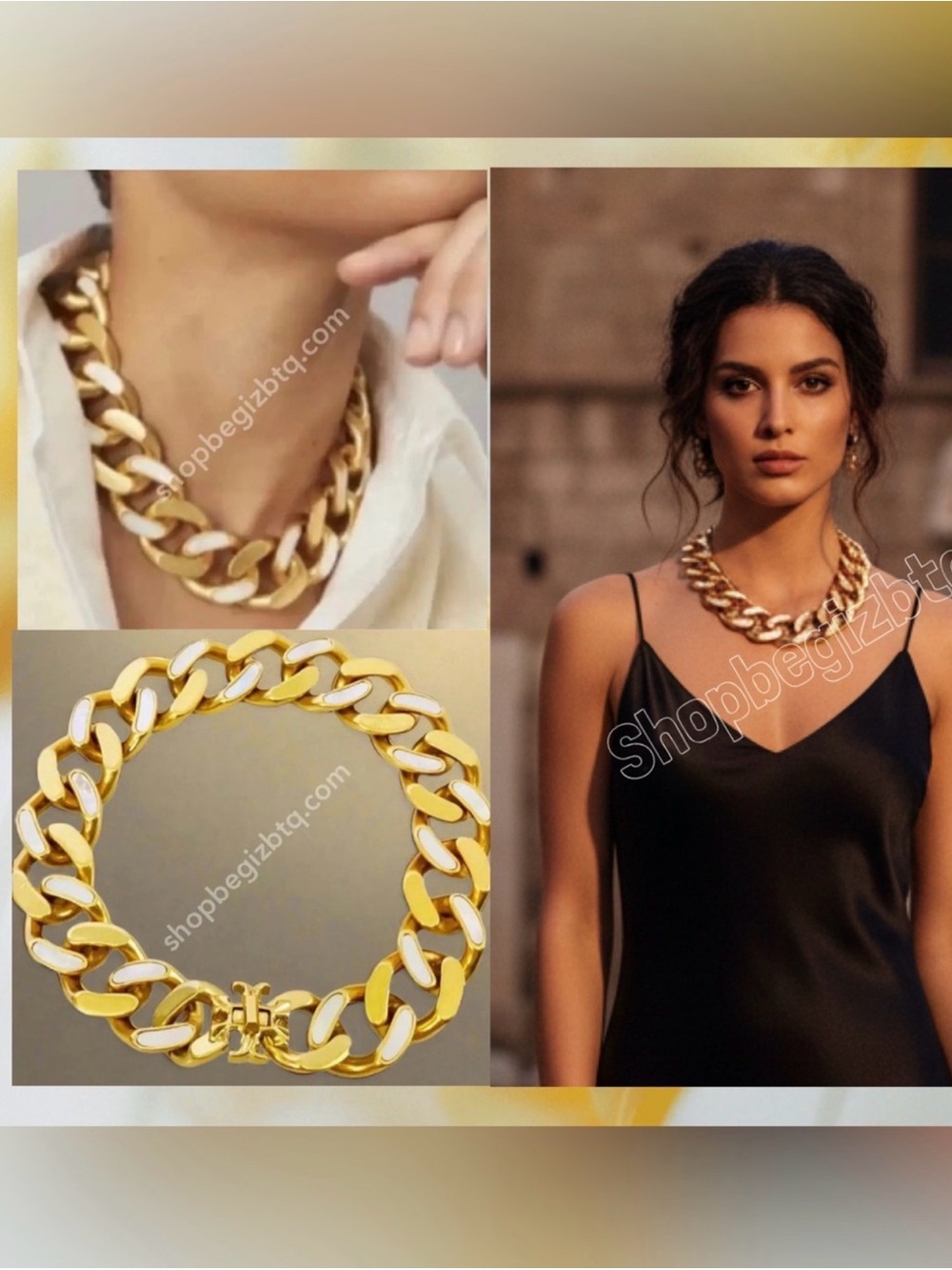 Authentic TORY BURCH Roxanne Inlay Chunky Bold Statement Gold Necklace